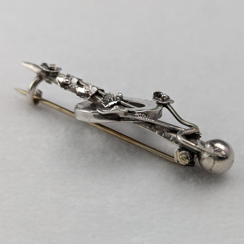 1900 British Antique Sterling Silver Open Heart & Plant Brooch Barker Brothers